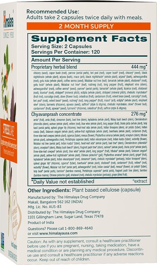 Himalaya StressCare Herbal Supplement, Supports Stress Relief, Energy Support, Relaxation, Occasional Sleeplessness, Ashwagandha, Holy Basil/Tulsi, Gotu Kola, Non-GMO, Vegetarian, 240 Capsules