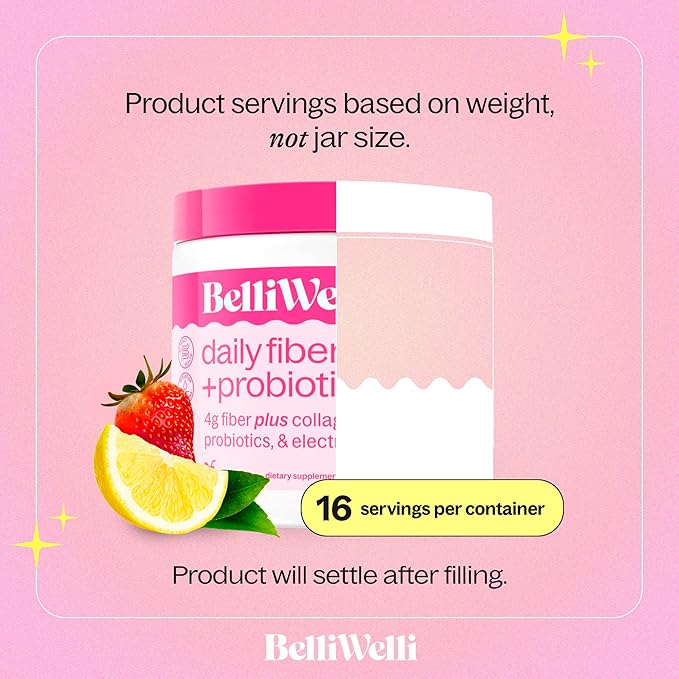 Daily Fiber Supplement Powder with Collagen, Probiotics & Electrolytes | Supports Digestive Health, Gut Balance & Debloating | Strawberry Lemonade | 16 Servings