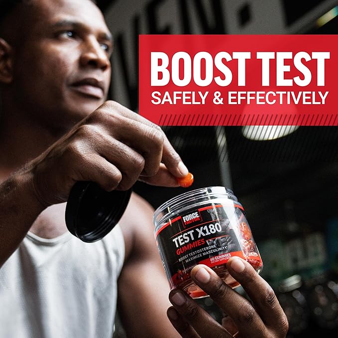 Force Factor Test X180 Gummies Testosterone Booster for Men with Tongkat Ali, Horny Goat Weed, Tribulus Terrestris, Fenugreek, & Black Maca, Supplement Men, Berry Punch, 60 Gummies, 1-Pack