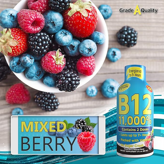 Vitamin Energy Shots, Mixed Berry Flavor, Up to 7+ Hours of Energy, 1.93 Fl Oz, 12 Count