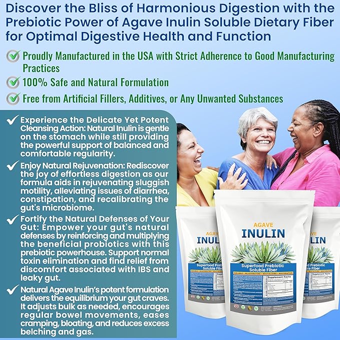 Inulin Powder (16oz/1lbs) Gentle Agave Inulin Prebiotic Soluble Fiber Supplement for Digestive Support, Gut Health, Vegan Baking, Smoothies & Drinks