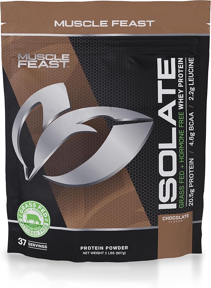 Muscle Feast Grass-Fed Whey Protein Isolate, All Natural Hormone Free Pasture Raised, Chocolate, 2lb