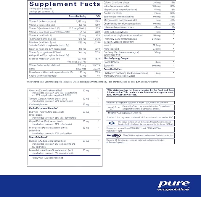 Pure Encapsulations Women's Nutrients - Multivitamin for Women Over 40 to Support Urinary Tract Health, Breast Cell Health & Eye Integrity* - with Vitamin C, Vitamin E & Vitamin A - 180 Capsules