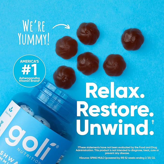 Goli Ashwagandha & Vitamin D Gummy - 300 Count - Mixed Berry, KSM-66, Vegan, Plant Based, Non-GMO, Gluten-Free & Gelatin Free Relax. Restore. Unwind, Pack of 5