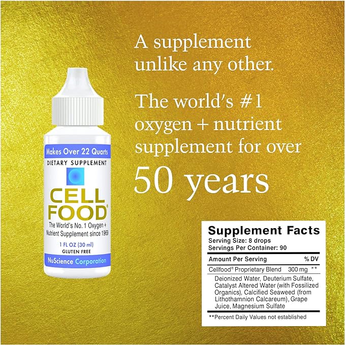 Cellfood Oxygen Boost, 1 fl oz - Liquid Oxygen Supplement for Lymphatic Drainage, Altitude Sickness, Jet Lag, Fatigue, Headaches, Hangovers - Gluten Free, Cert. Kosher - Makes Over 22 Quarts