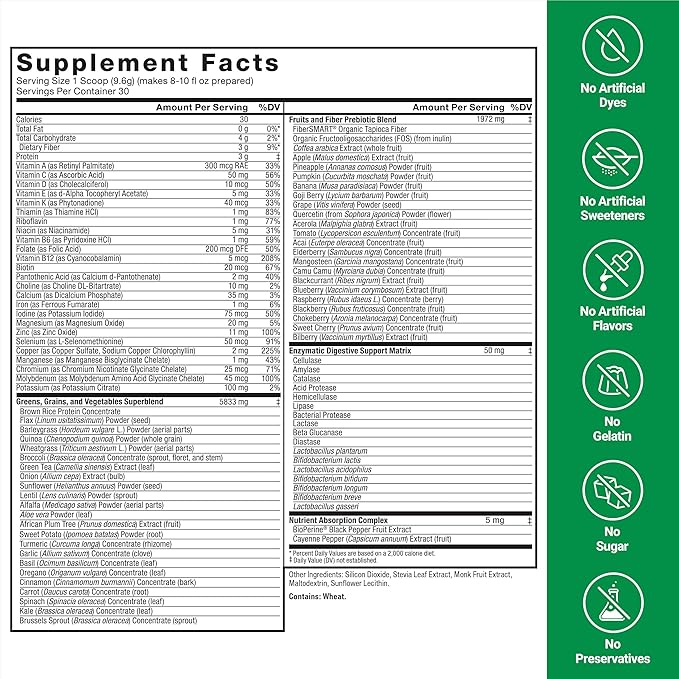Force Factor Smarter Greens Daily Wellness Powder 2-Pack to Support Energy, Immunity & Digestion, Greens Powder, Superfood Powder with Vitamins, Minerals & Probiotics, Unflavored, 60 Servings