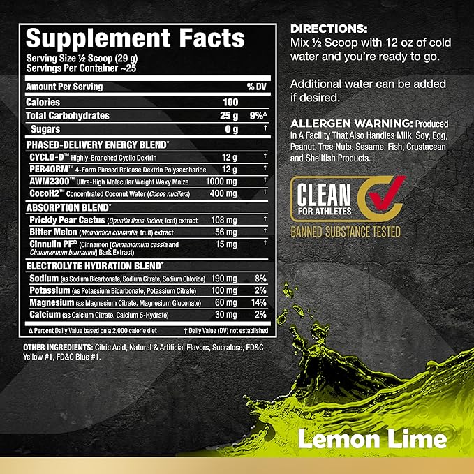 ALLMAX Nutrition - CARBION+ Workout Hydration Supplement Powder with Electrolytes, Supports Endurance, Recovery, and Exercise Performance, Gluten Free and Vegan, Lemon Lime, 25 Servings