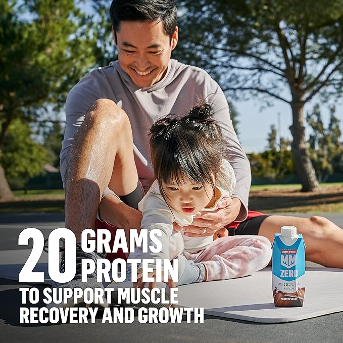 Muscle Milk Zero Protein Shake, Chocolate,20g Protein, Zero Sugar, 100 Calories, Calcium, Vitamins A, C & D, 4g Fiber, Energizing Snack, Workout Recovery, Packaging May Vary,11.16 Fl Oz (Pack of 12)