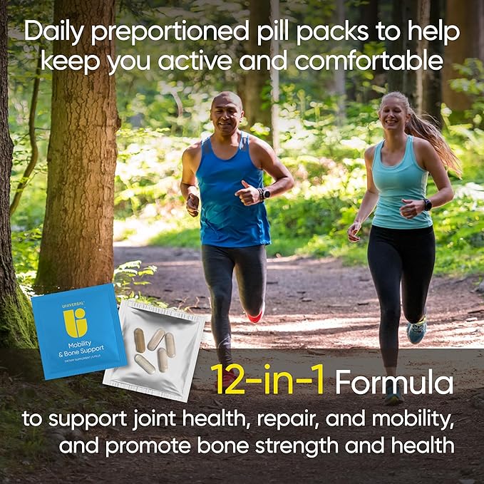 Mobility & Bone Support Daily Multivitamin Supplement, Joint Care and Repair, Mobility, Vitamin D, C, K2, Collagen, Hyaluronic Acid, Turmeric, Glucosamine, Chondroitin (30 Pack)