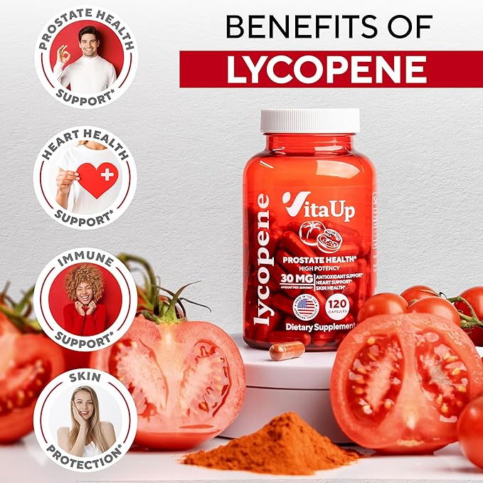 Lycopene Supplement - USA Made Lycopene 30mg - Lycopene Supplements for Men - Prostate Supplements for Men - Lycopene Supplements for Prostate Health, Heart Health & Immune Support - 120 Count