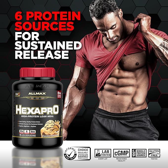 ALLMAX HEXAPRO, Strawberry - 2 lb - 25 Grams of Protein Per Serving - 8-Hour Sustained Release - Zero Sugar - 21 Servings