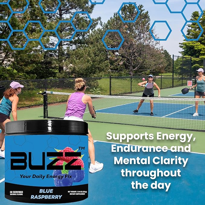 Morning Buzz Energy Drink Powder - Energy Boost Drink Mix - Sugar-Free Energy with Antioxidants - Morning Kickstart and Sports Nutrition Endurance Product - 30 Servings, Blue Raspberry, 8 Ounces