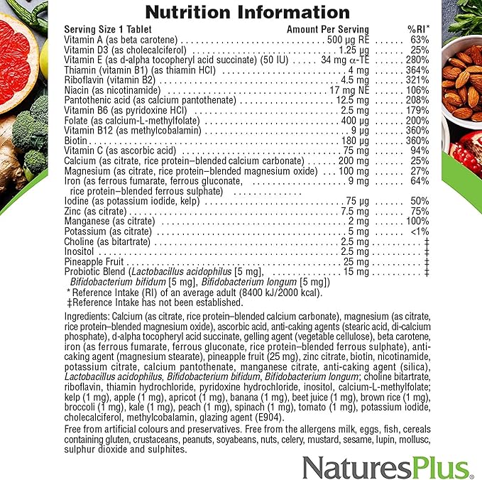 Natures Plus Source of Life Prenatal - 800 mcg Folate, 90 Vegetarian Tablets - All Natural Prenatal Vitamin & Minerals with Iron & Calcium - Optimal Health & Energy - Gluten-Free - 45 Servings