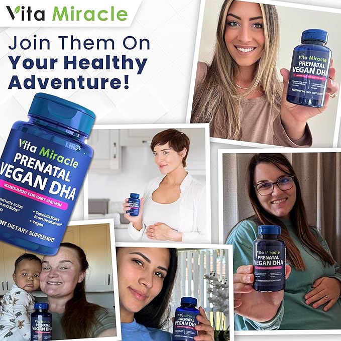 Prenatal DHA Supplements - Vegan 800mg DHA DPA Plant Based Omega 3 - Best for Optimal Mom and Baby Health - Supports Baby Brain and Eye Development Prenatal for Women No Fish Oil