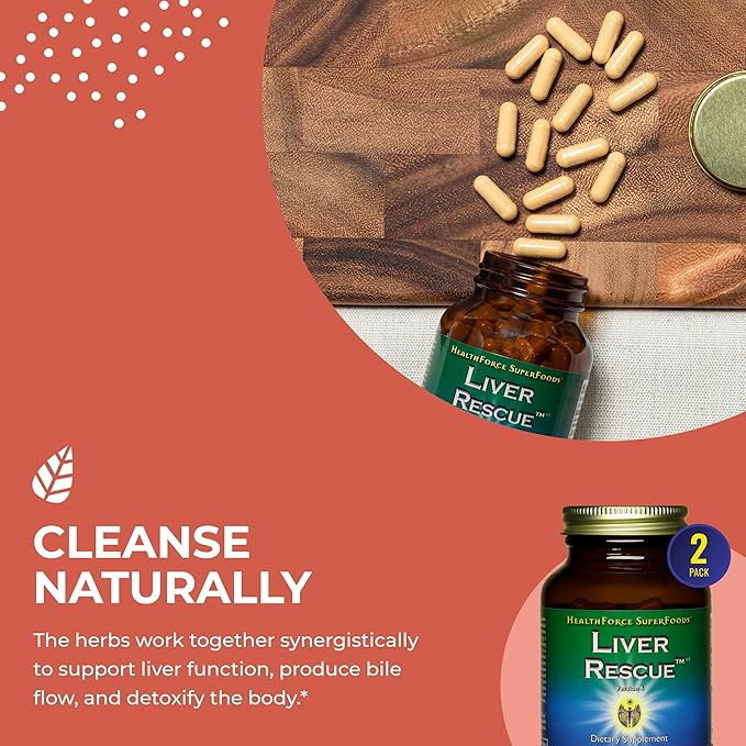 HealthForce SuperFoods Liver Rescue - Natural Liver Cleanse - Liver Health Formula with Milk Thistle & Dandelion Root - Gluten-Free & Vegan - 120 Capsules (Pack of 2)
