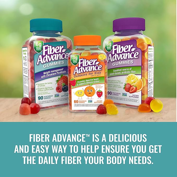 Fiber Advance Weight Management Gummies | 100% Plant Based Fiber for Digestive Wellness and Gut Health | Chromium Picolinate for Weight Management Support, 90 Count