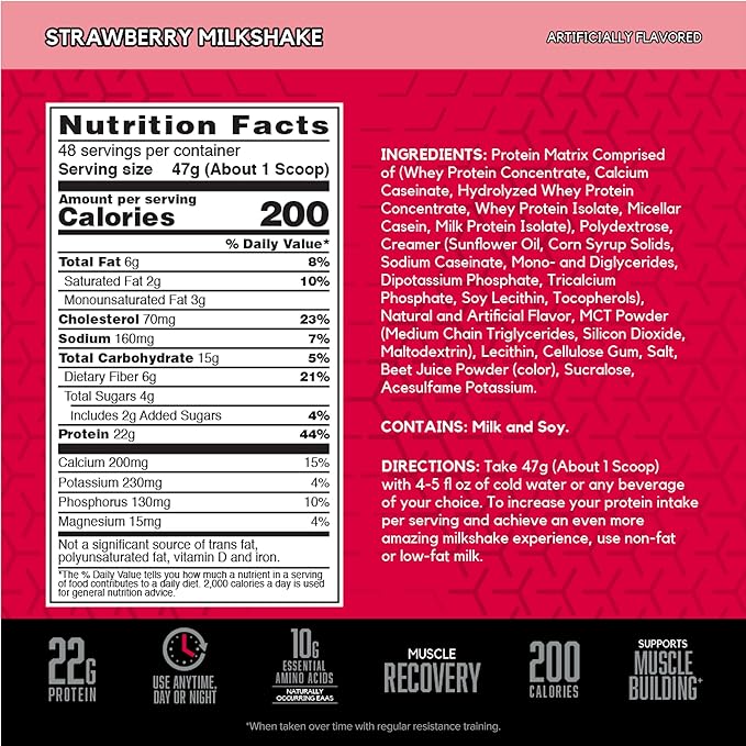 BSN SYNTHA-6 Whey Protein Powder with Micellar Casein, Milk Isolate, Strawberry Milkshake, 48 Servings (Packaging May Vary)