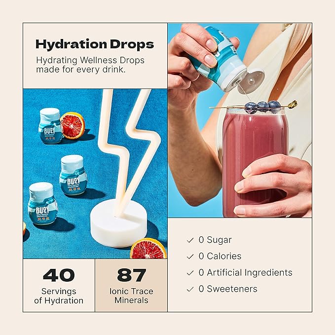 Buoy Electrolyte Drops | No Sugar, No Sweeteners | Trace Minerals, Vitamins & Antioxidants | Purposefully Unflavored | Perfect for Any Drink | Daily Hydration Supplement (Unflavored - 3 Pack)