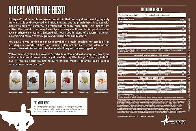 Metabolic Nutrition - Protizyme - Whey Protein Powder, High Protein, Low Carb, Low Fat with Digestive Enzymes, 24 Essential Vitamins and Minerals, Banana Creme, 2 Pound