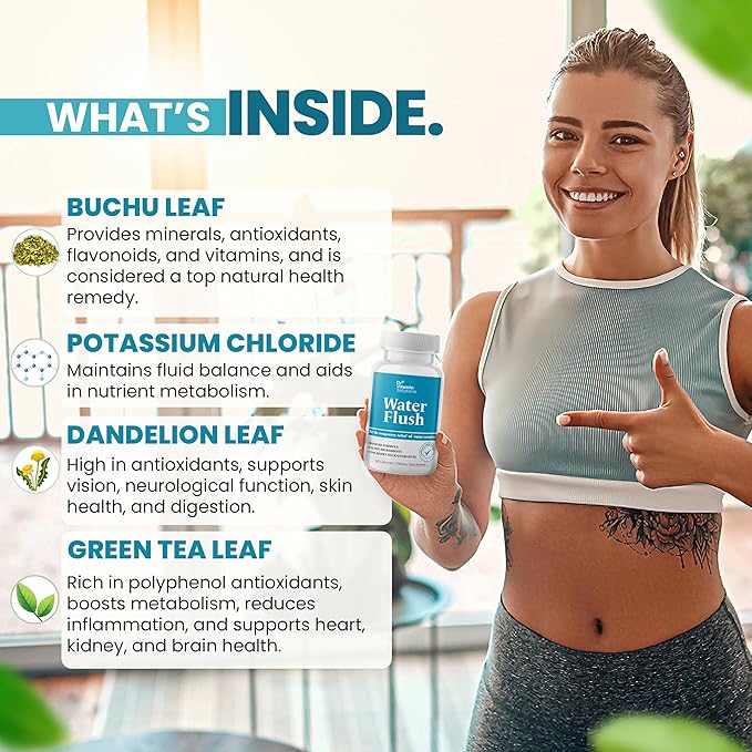 Diuretic Water Pills for Weight Control, 12 Active Ingredients (Green Tea, Cranberry & More), Instant Relief from Bloat & Swelling, Water Retention Pills for Women & Men - 60 Caps