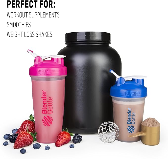 BlenderBottle Classic Shaker Bottle Perfect for Protein Shakes and Pre Workout, 20-Ounce, Clear/Black/Black