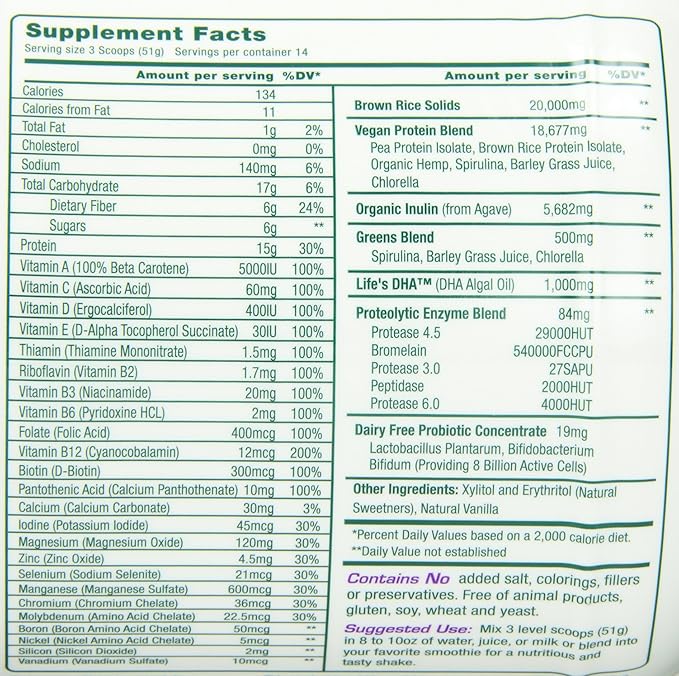 Green Foods True Vitality Plant Protein Shake, Vanilla, 25.2 Ounce