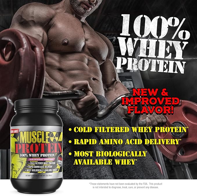 Muscle Protein Whey Powder [5 lbs/Pack of 1]–Strawberry Protein Powder, Cold Filtered, 25g Pure Protein, 6.6g BCAAs (Packaging May Vary)
