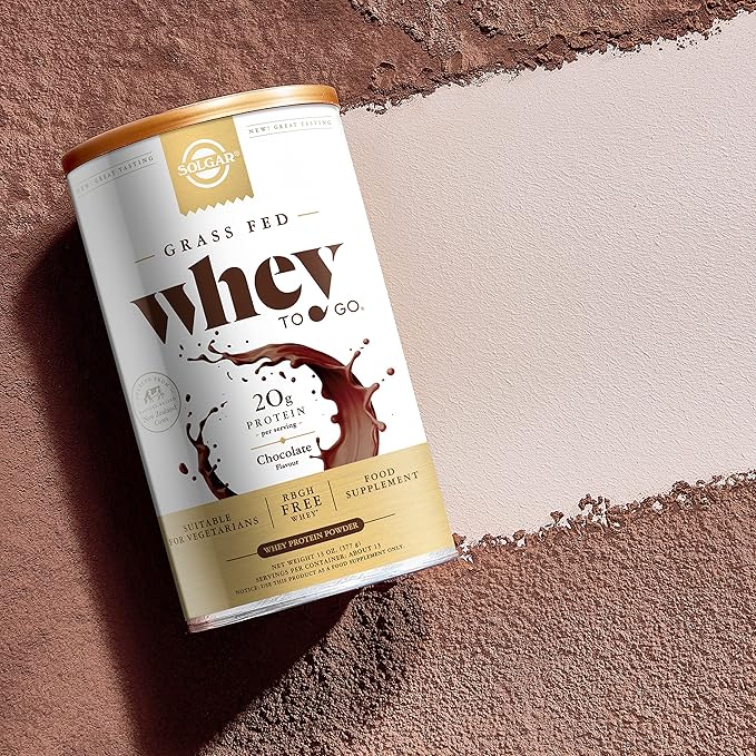 Solgar Grass Fed Whey to Go Protein Powder Chocolate, 13.2 oz - 20g of Grass-Fed Protein from New Zealand cows - Great Tasting & Mixes Easily - Supports Strength & Recovery - Non-GMO, 13 servings