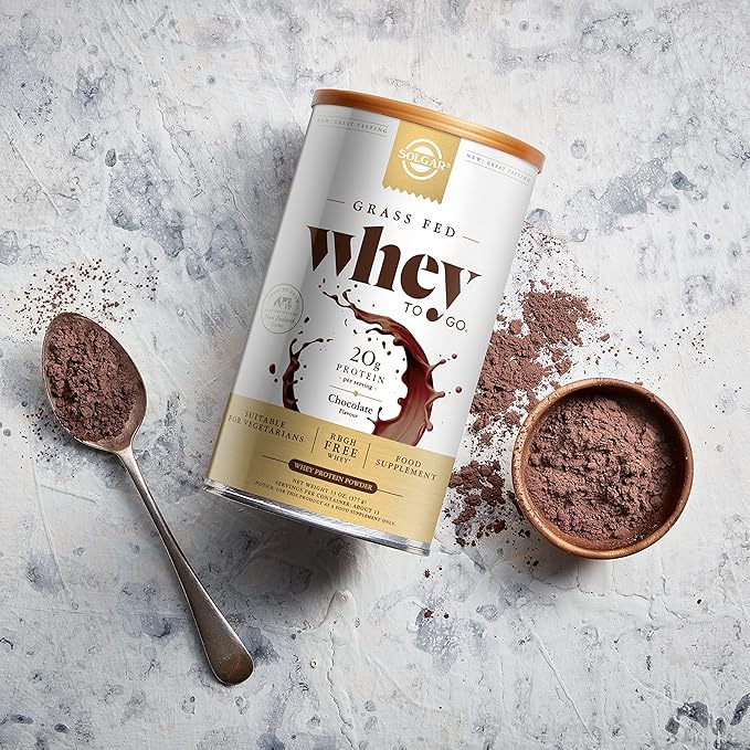 Solgar Grass Fed Whey to Go Protein Powder Chocolate, 13.2 oz - 20g of Grass-Fed Protein from New Zealand cows - Great Tasting & Mixes Easily - Supports Strength & Recovery - Non-GMO, 13 servings