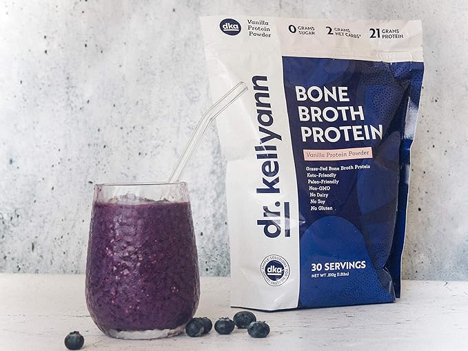 Dr. Kellyann Bone Broth Protein Powder Vanilla (30 Servings) – 21g Protein, Grass-Fed Collagen, Sugar-Free, Keto & Paleo-Friendly, 1 Pack