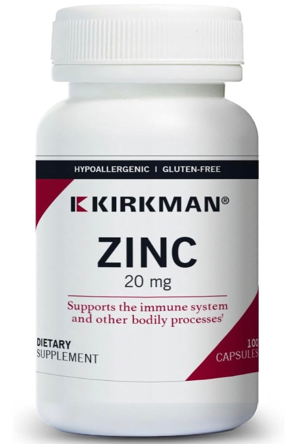 Kirkman - Zinc 20mg - 100 Capsules - Immune Support - High Absorption - Hypoallergenic