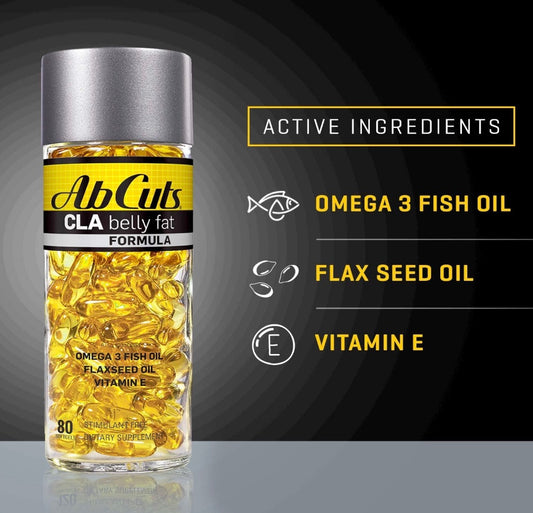 CLA Belly Fat Formula - 80 Easy-to-Swallow Softgels - Omega 3 Fish Oil, Flaxseed Oil and Vitamin E - Helps Increase Antioxidant Supply and Healthy Body Composition